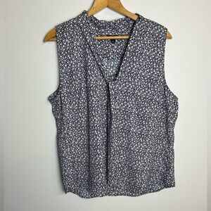 Ann Taylor Floral Top Blouse Size L Lightweight Shiffon Tie Neckline Old Money